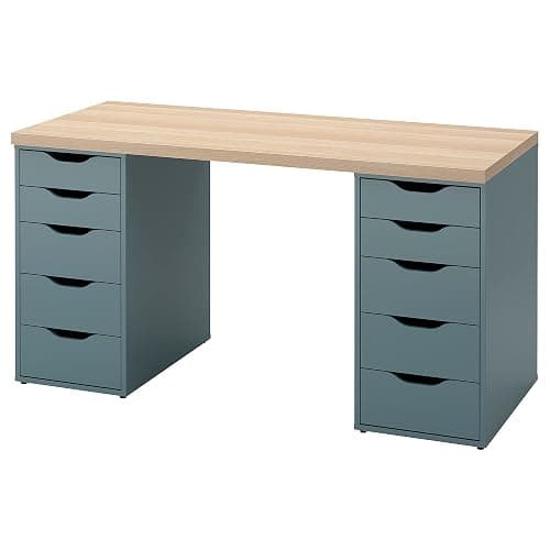IKEA Alex/LAGKAPTEN Desk, 140x60 cm, White Stained Oak Effect/Grey-Turquoise - Image 1