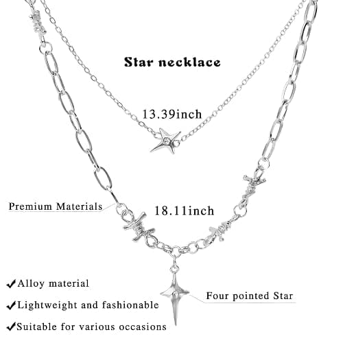 Buyongwant Star Necklace for Women Irregular Y2k Pendant Four pointed Star Double Layer Chain Fashion Jewelry Silver thumbnail 2
