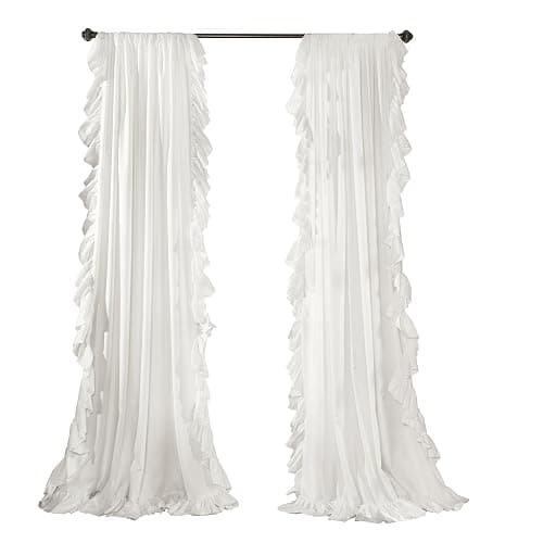 Lush Decor Reyna Ruffle Window Curtain Panel Set, Pair, 54" W x 84" L, White - Flowy Curtain Set - Romantic Ruffle Curtains for Bedroom, Living room, or Dining Room - Farmhouse & Cottage Home Decor thumbnail 7