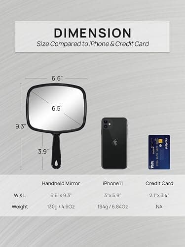 OMIRO 9.3" L x 6.6" W Hand Mirror, All Black Handheld Mirror with Handle | Salon Mirror Hand Held, Hangable, Travel Mirror for Men Women, Distortion-Free Reflection, for Shaving and Makeup thumbnail 2