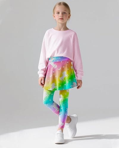 Girls Leggings with Skirt Kids Footless Tights Cute Mermaid Unicorn Leggings for Toddler Girls Kids Ruffle Tights 4-7 Years thumbnail 2