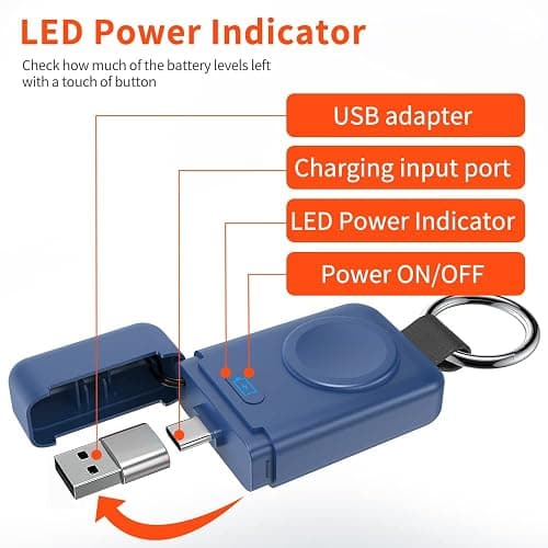 Portable Wireless Charger for Apple Watch,HUOTO Upgraded iWatch Charger 1400mAh Smart Keychain Power Bank,Portable Magnetic iWatch Charger for Apple Watch Series 8/UItra/7/6/SE/5/4/3/2/1 (Blue) thumbnail 5