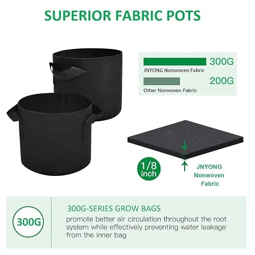 JNYONG 12-Pack 15 Gallon Thickened Non-Woven Grow Bags, Aeration Fabric Pots with Handles（Black） thumbnail 5