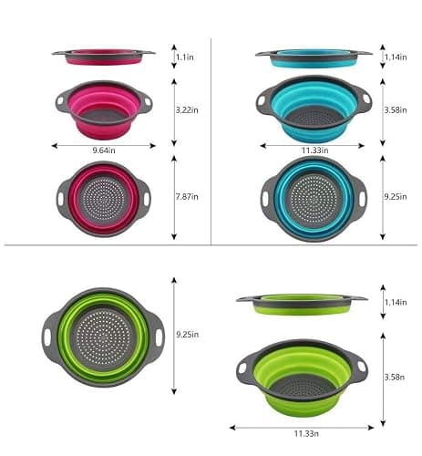 New and improved- Set of 3 Niklye Ultimate Kitchen Strainers—1×10” & 2×12” Collapsible Silicone Colanders. Now more durable and robust for everyday use with pasta, veggies, fruit & more. thumbnail 3