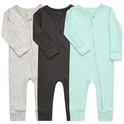 Aablexema Baby Cotton Footless Pajamas with Mitten, 3-pack Infant Romper Zip Up One Piece Jumpsuits Outfit - Image 1