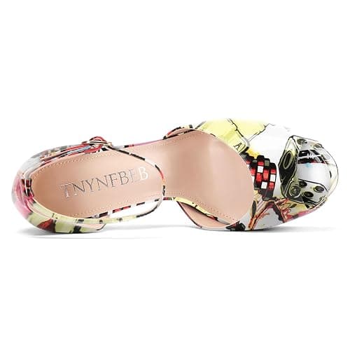 TNYNFBEB Womens Stiletto High Platform Heel Peep Open Toe Sandals Ankle Strap Buckle Prom Party Dress Patent Leather 6.1 Inches Heels thumbnail 6