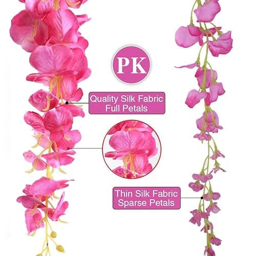 sheH 12pcs Artificial Fake Wisteria Vine Garland-GreenDec 3.6Ft/Piece Silk Wisteria Vine Ratta Hanging Flower for Home Garden Wedding Decor (Pink) thumbnail 5