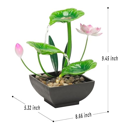 YOQUATE Water Fountain Indoor Waterfall Fountain 3-Tier Tabletop Fountain Lotus Desk Relaxation Home Decor Including Lots of Rocks and Soothing Sound Machine (Green 1) thumbnail 3