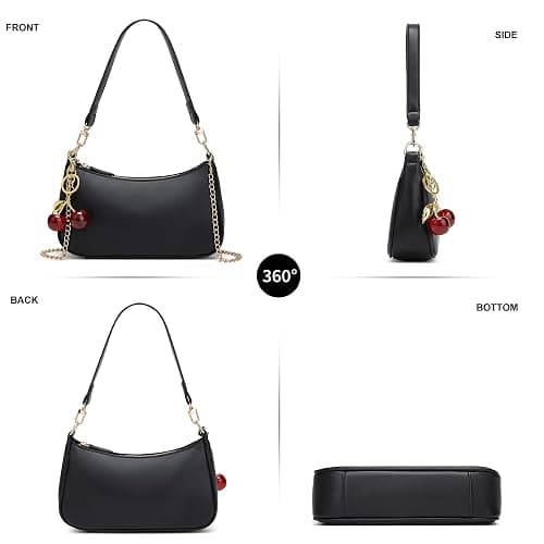 MOPOVO Black Shoulder Bag for Women Cute Hobo Cherry Purse Retro Clutch Underarm Handbag with Removable Straps thumbnail 6