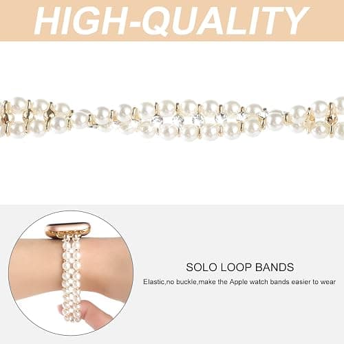 Elastic Pearl Beaded Band Compatible with Apple Watch 38mm 40mm 41mm, Woman Sparkling Bling Diamond Chain Solo Loop Stretch Bracelet Strap Replacement for iWatch Series 9 8 7 6 5 4 3 2 SE thumbnail 4