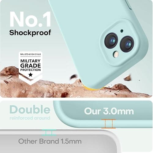LOVE 3000 Designed for iPhone 14 Case, Premium Silicone with [Soft Anti-Scratch Microfiber Lining] Shockproof Protective Phone Case for Men Women Girls 6.1", Mint thumbnail 4