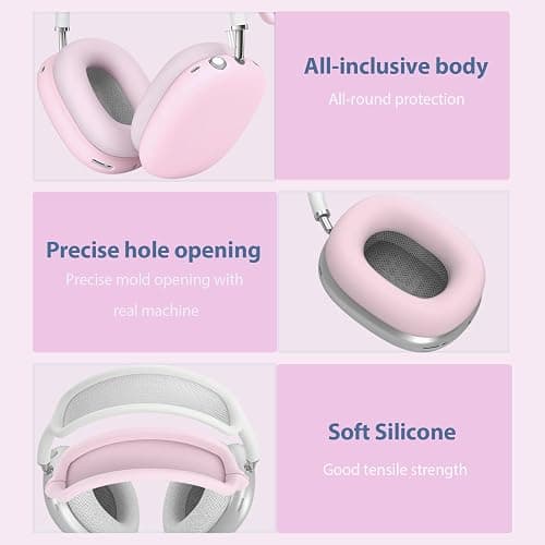 3-in-1 Silicone Case Cover for Apple AirPods Max Headphones, AirPod Max Accessory Protective Cover, Headband/Ear Cups/Ear Pad Covers, Anti-Scratch and Sweatproof (Pink) thumbnail 2