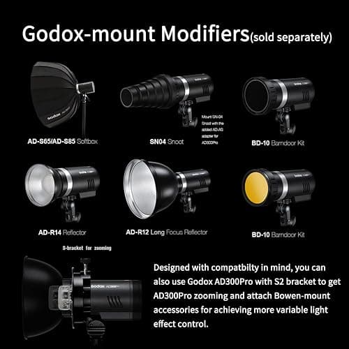 Godox AD300 Pro AD300Pro Outdoor Flash Strobe, Portable 300Ws 2.4G TTL 1/8000 HSS Monolight, 0.01-1.5s Recycle, 320 Full Power Flashes, 12W Modeling Lamp, GODOX AD 300 Pro with Rechargeable Battery thumbnail 8