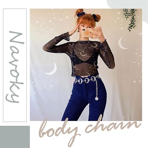 Navoky Celestial Moon Chain Belt for Women, Sun and Moon Star Waist Chain Body Jewelry, Whimsigoth Witchy Accessories for Dresses, Adjustable Metal Link Belly Chain for Renaissance Faire Fairy Grunge thumbnail 5