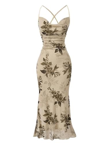 SOLY HUX Women's Floral Mesh Bodycon Cami Dress Cowl Neck Sleeveless Cocktail Party Wedding Guest Long Maxi Dresses - Image 1