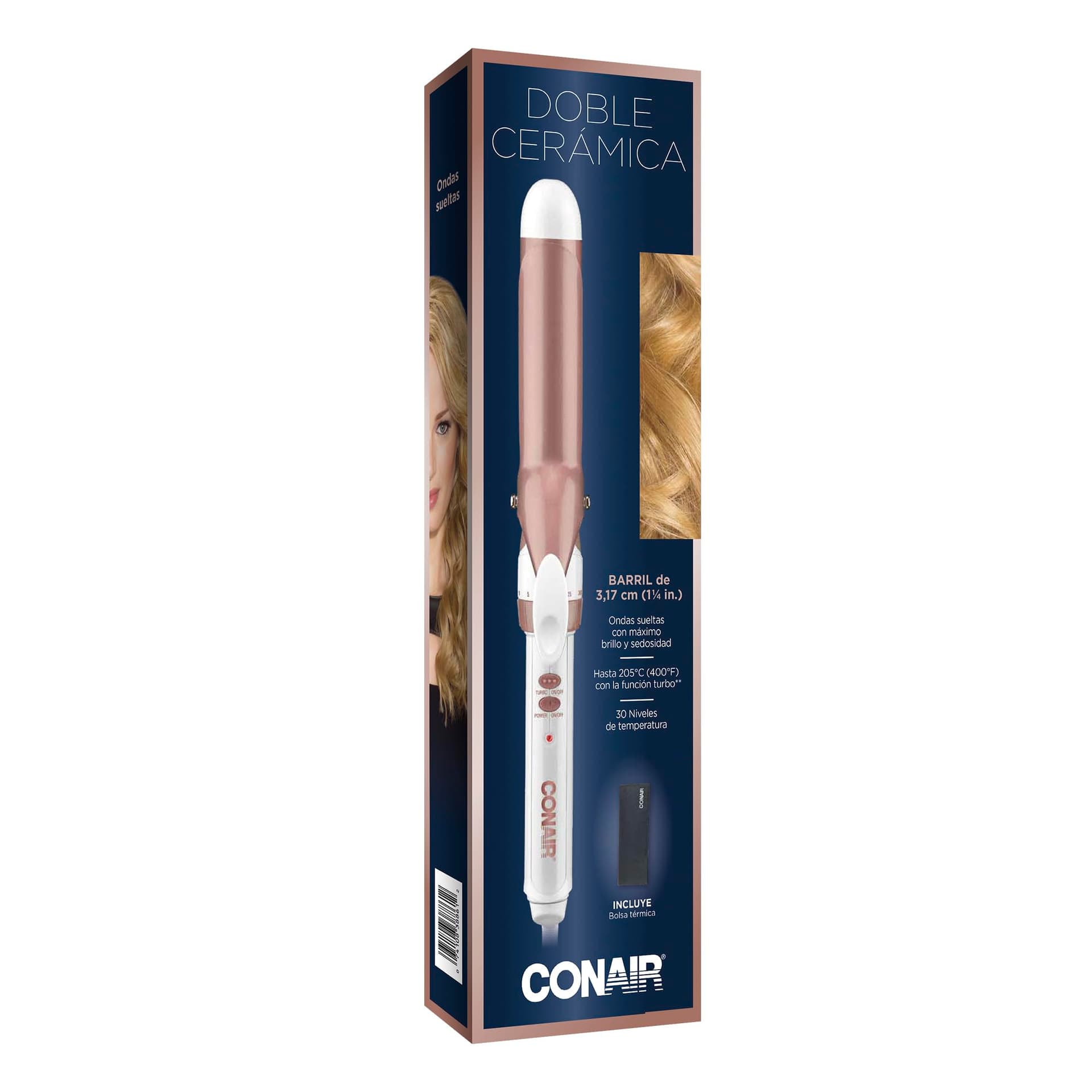 Conair Tenaza con tecnologia de doble ceramica con barril de 1 1/4" cd702gnes Blanco/Rose Gold, 0.38 kilograms, 1 unidad thumbnail 4