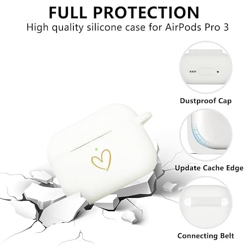 AIIEKZ Compatible with AirPods Pro 3 Case Cover 2025, Soft Silicone Case with Gold Heart Pattern for AirPods Pro 3rd Generation Case with Cute Butterfly Keychain for Girls Women (White) thumbnail 2