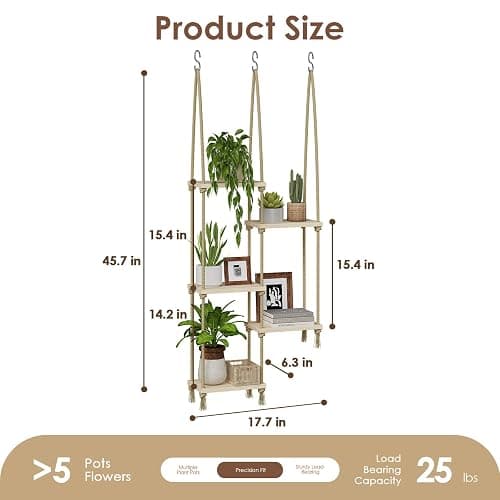 Bamworld Hanging Shelves Plant Hanger Indoor Window Plant Shelves Wood Plant Wall Shelf Window Sill Plant Shelf Indoor Hanging Plant Stand Living Room Decor Garden Boho Decor thumbnail 2
