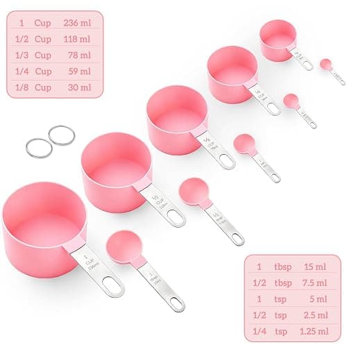 Measuring Cups and Spoons Set, 10 Pieces Stackable Measure Tools with Stainless Steel Handles, Kitchen Gadgets for Cooking & Baking (Pink) thumbnail 3