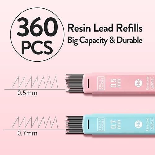 Four Candies Cute Mechanical Pencil Set, 6PCS Pastel Mechanical Pencils 0.5 & 0.7mm with 360PCS HB Leads, 3PCS Erasers and 9PCS Eraser Refills, Aesthetic School Supplies for Girls Writing thumbnail 3