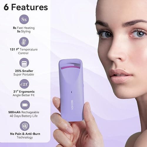BEOVEA Heated Eyelash Curler - Travel Electric Lash Curler with Heat Sensitive Silicone Pad Fast Heat up whin 8s 24hrs Long Lasting Mini Size Rechargeable to Style Natural Eyelashes thumbnail 2