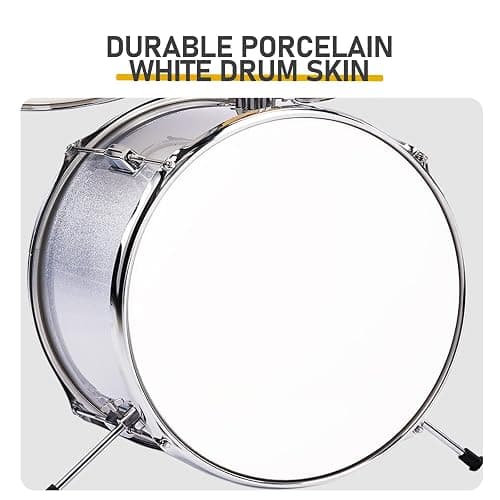 EPOFIT 14-Inch Kids Drum Set, 5-Piece Junior Beginner Drum Set for Kids with Cymbals, Adjustable Stool, Two Pairs of Drumsticks, Pedal & Screw Wrench – Silver thumbnail 3