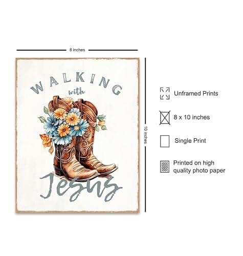 Country Decor Christian Wall Decor - Shabby chic Inspirational Wall Decor - Cowgirl Farmhouse Wall Art - Boho Art Print, Religious Gifts for Women - spiritual Jesus Decor, positive Quotes thumbnail 2