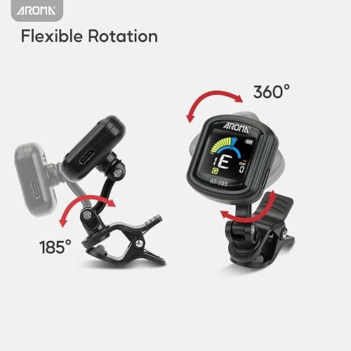 Aroma Guitar Tuner Clip On Rechargeable Chromatic Tuner for Guitar Bass Ukulele Violin Mandolin thumbnail 6