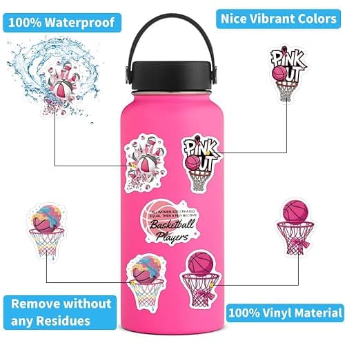 60Pcs Pink Basketball Stickers for Women - Vinyl Waterproof Decals for Water Bottles & Laptops | Cute Sport Gifts for Female Athletes, Girls, Teens & Basketball Players thumbnail 4