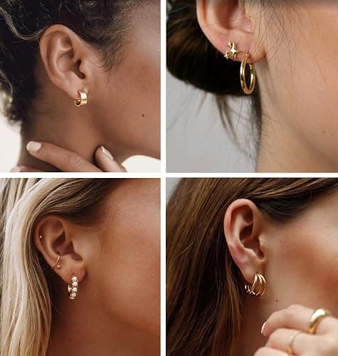 45 Pairs Gold Hoop Earrings Set for Women, Chunky Gold Earrings Multipack, Trendy Hypoallergenic Silver Hoop Earring Pack (Style2-gold) thumbnail 5
