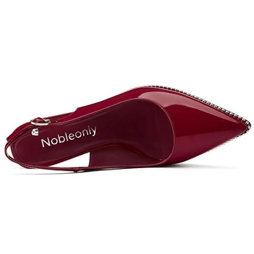 NobleOnly Slingback Beaded Pumps for Women High Stiletto Heel Pointed Toe Slip-on Dress Sandals Adjustable Buckle Rhinestone Patent Leather 3.9 Inches Heels thumbnail 6