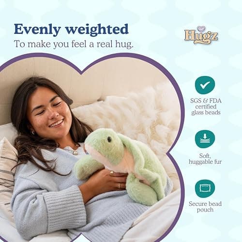 Hugz Official Shelly The Turtle – Premium Weighted Stuffed Plushie 3.8 lb for Adults & Kids – Microwavable Stuffed Animal – Heatable & Coolable – Super Soft Fur – Gift Ready Tube Packaging thumbnail 2