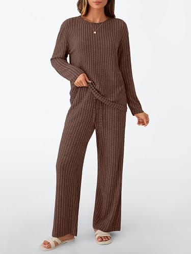 LILLUSORY Womens Lounge Sets 2 Piece Matching Pajamas Fall Fashion 2025 Ribbed Knit Outfits Long Sleeve Casual Sweatsuits thumbnail 2
