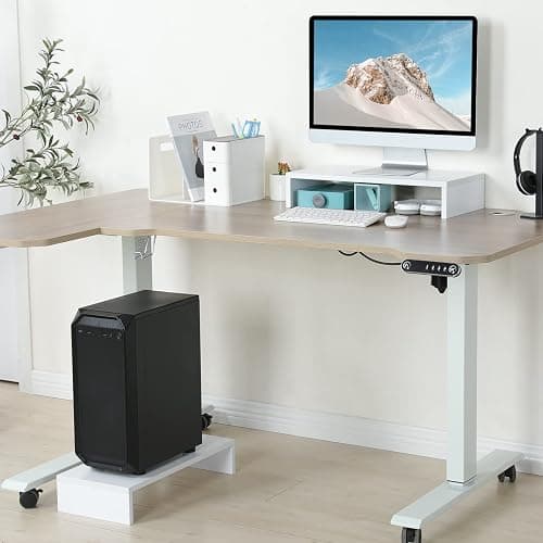 TEAMIX 20 inch White Monitor Stand Riser, Wood Desktop Stand for PC/TV/Laptop/Printer, White Monitor Riser with Storage, Computer Stand with Keyboard Organizer thumbnail 5