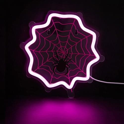 Chi-buy LED Neon Sign For Halloween, USB Powered Neon light Night Light, 3D Wall Art Decor Neon Lamp Neon Signs for Bedroom Living Room Holiday Gift for Children Kids Girl Halloween Neon Custom (pink spider web) thumbnail 5