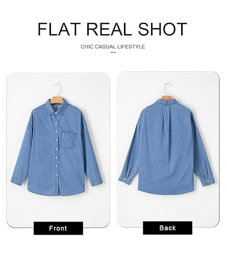 Astylish Women Denim Shirts Button Down Blouse V Neck Casual Tops thumbnail 5
