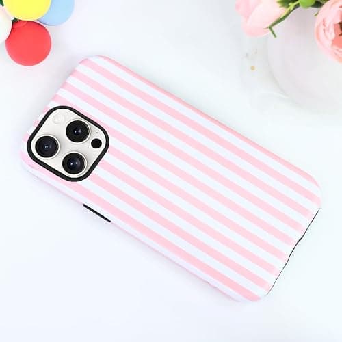 flewfun Magnetic for iPhone 16 Pro Case Cute Stripes Phone Case, Shockproof Slim TPU and Hard PC Protective Phone Cover Compatible with MagSafe Designed for Women Girls, Pink and White thumbnail 8