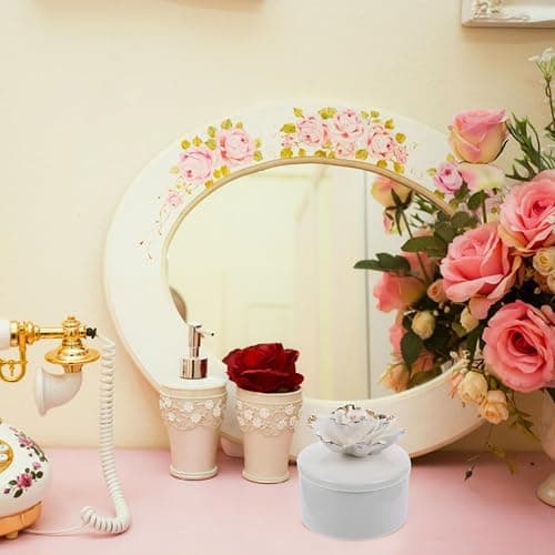 KALLORY Ceramic Jewelry Box with Lid Small Round Floral Trinket Organizer White Necklace and Ring Holder Decorative Storage for Home thumbnail 6