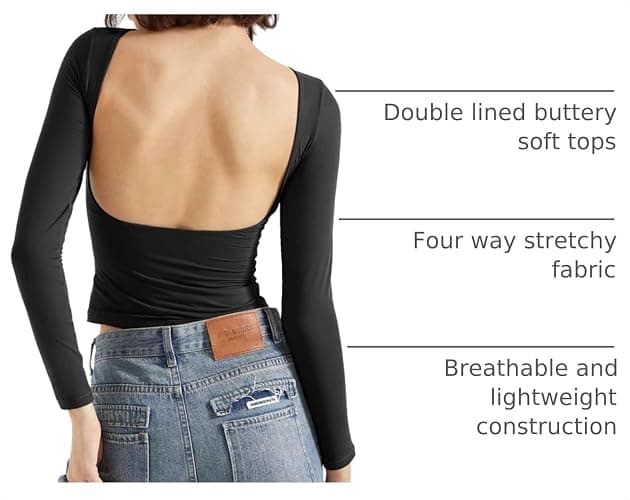 SUUKSESS Women Backless Going Out Tops Double Lined Open Back Basic Long Sleeve thumbnail 4