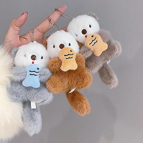 JINJUMEI 3Pcs Plush Keychain Otter Charm, Cute Otter Keychain, Suitable for Handbags Purses Backpacks and Car Keys | for Men Women Teens and Animal Lovers thumbnail 3
