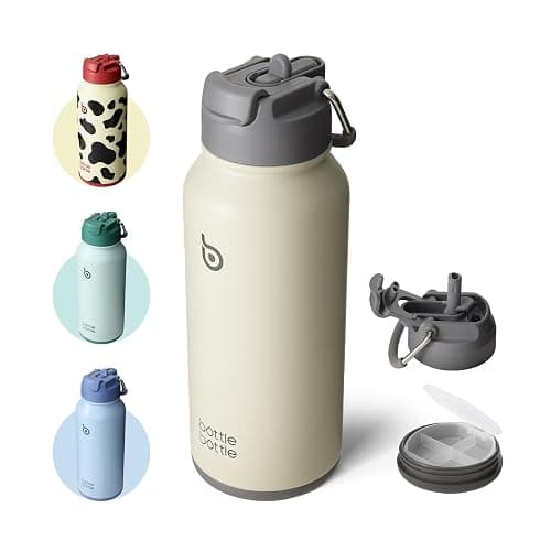 BOTTLE BOTTLE Insulated Water Bottle 950ml(32oz) Stainless Steel Sports Water Bottles with Straw Dual-use Lid Drink Flask Design for Gym with Pill Box (Gray) - Image 1