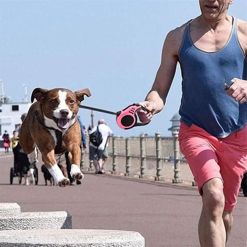 Retractable Dog Leash for Medium - Small Dogs and Cats - 16.5FT Tangle Free, Heavy Duty Walking Leash with Anti Slip Handle, Pause and Lock Strong Nylon Tape thumbnail 6