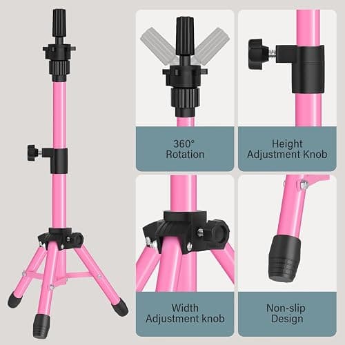 AliLeader 25 Inch Mannequin Head Stand Tripod for Mannequin Head Wig Stand Tripod Wig Head Stand for Training Heads and Canvas Block Head (Mannequin Head Not Included,Pink) thumbnail 4