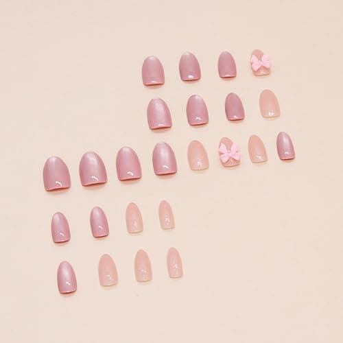 Hkanlre Pink Press on Nails Medium Bow Fake Nails Tips Full Cover Almond False Cute Nails for Women and Girls 24PCS thumbnail 3