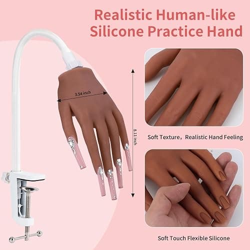 Silicone Practice Hand for Acrylic Nails: Soft Touch Liquid Silicone - Flexible Realistic Nail Mannequin Hand Practice for Training (BROWN) thumbnail 2