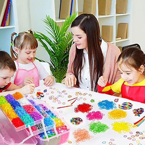 INSCRAFT 17500+ Rubber Loom Bands with 3 Layer Pink Container, 28 Colors, 600 S-Clips, 352 Beads, 40 Cartoon Pendant, Bracelet Making Refill Kit for Kids thumbnail 5