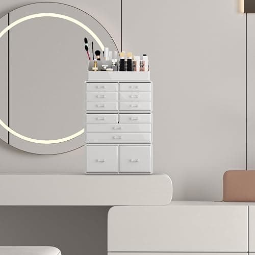 Readaeer Makeup Cosmetic Organizer Storage Drawers Display Boxes Case 12 Drawers （White） thumbnail 2