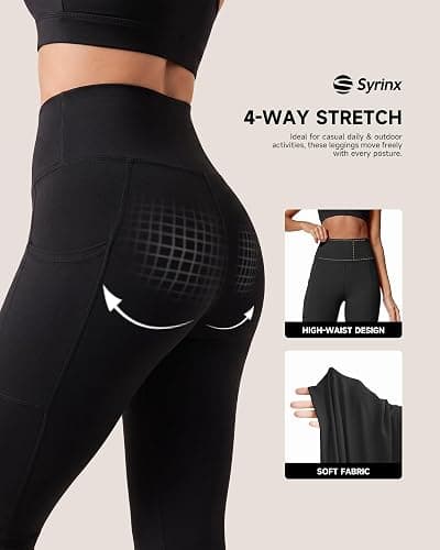 Syrinx 3-Pack High-Waisted Leggings with Pockets for Women, Tummy Control | Buttery Soft Fabric, 4-Way Stretch, High-Waisted Tummy Control, Two Side Pockets, Versatile for Yoga, Workouts & Daily Wear thumbnail 5
