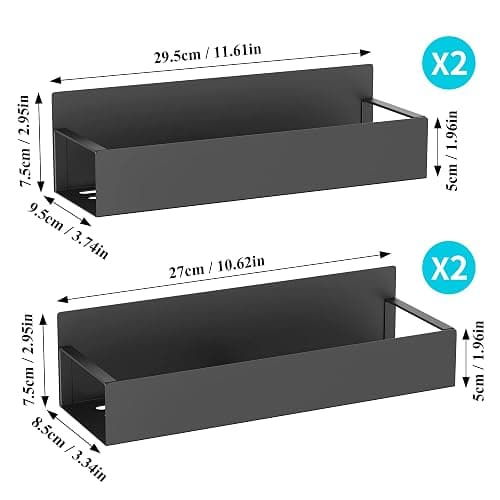 HuggieGems Metal Magnetic Spice Rack for Refrigerator Black, 4 Pack | Magnetic Shelves Heavy Duty for Fridge in Kitchen, Seasoning Storage Organizer, For Oven Washer and Dryer, For Heavier Items thumbnail 2