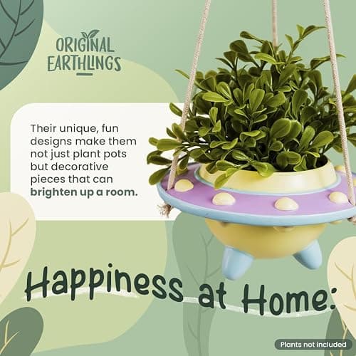 Original Earthlings Hanging Plant Holder - UFO Hanging Pots for Plants Indoor, Small Planters, Decorative Planter with Drainage Hole, Alien Room Decor Gift for Plant Lovers, Home Decor Gift - 4 Inch thumbnail 7